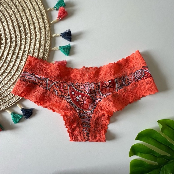 Victoria's Secret PINK Lace Trim Cheekster Panty Orange Paisley Small NEW - Picture 6 of 6
